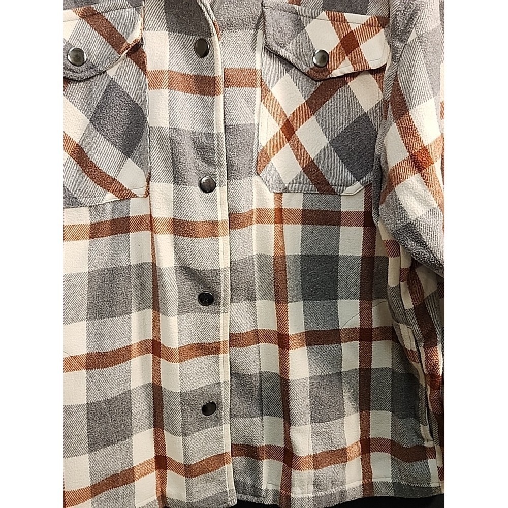 HFX Womens Shirt Jacket Fit Snap Button (Gray/Brown, Large) - Picture 3 of 8